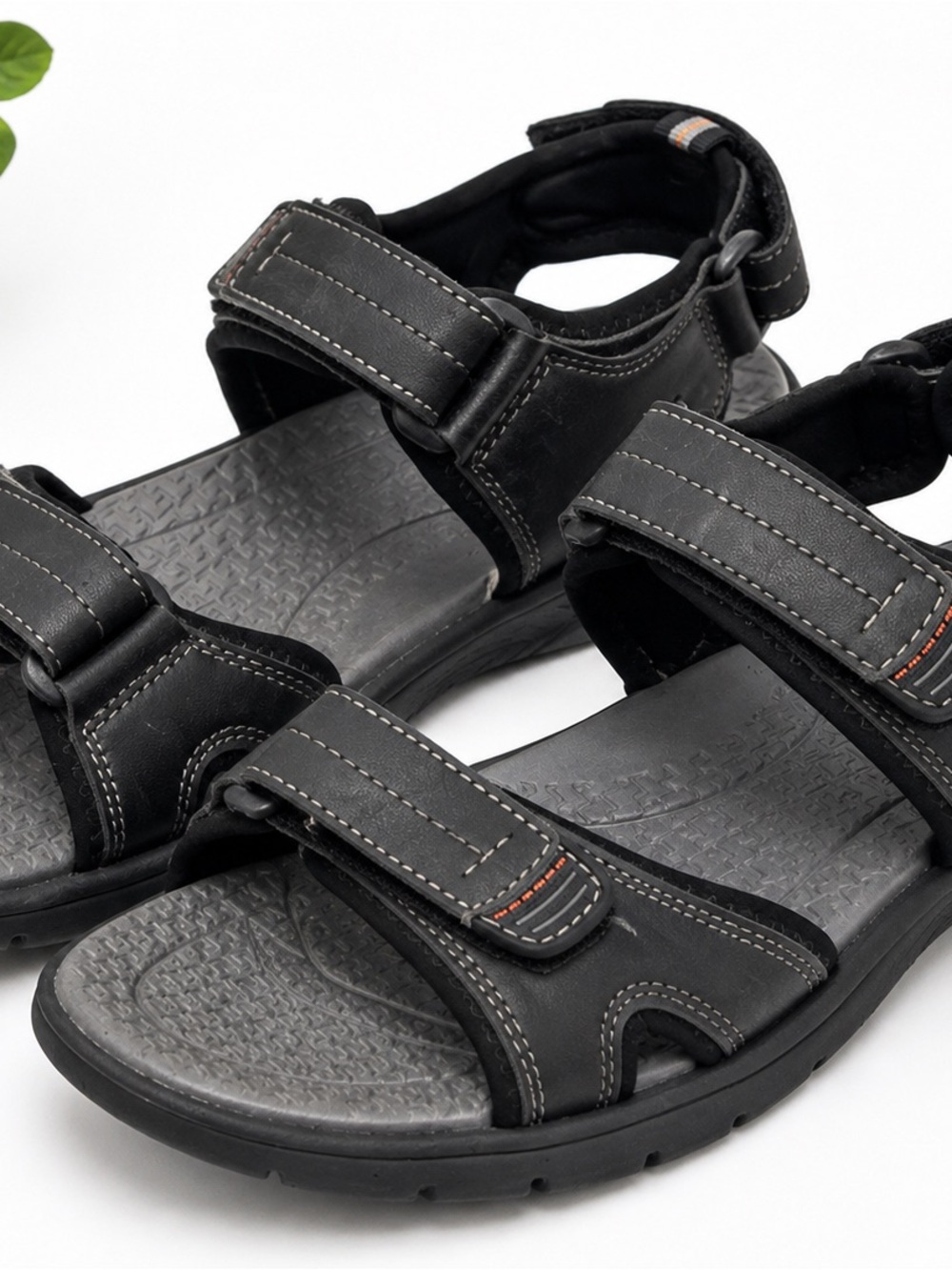 Khombu Men’s Black/Gray Hook & Loop Strap Sport Sandals US 9 EU 42